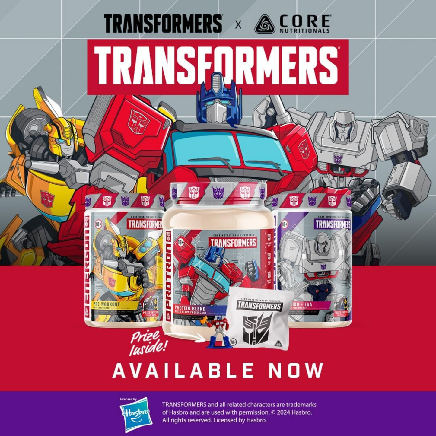 Core Nutritionals Transformers Protron Protein Blend – 25 g Whey + Casein Protein with Digestive Enzymes & MCTs - Optimus Prime (Mixed Berry Cheesecake)