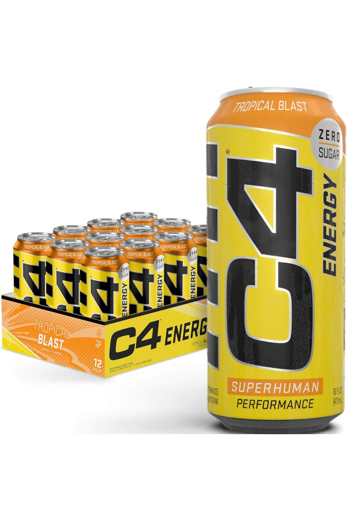 C4 Pre Workout Energy Drink With Beta-Alanine, Zero Sugar, Carbonated Drink for Strength & Endurance, Tropical Passion Fruit Flavor – 12 Pack