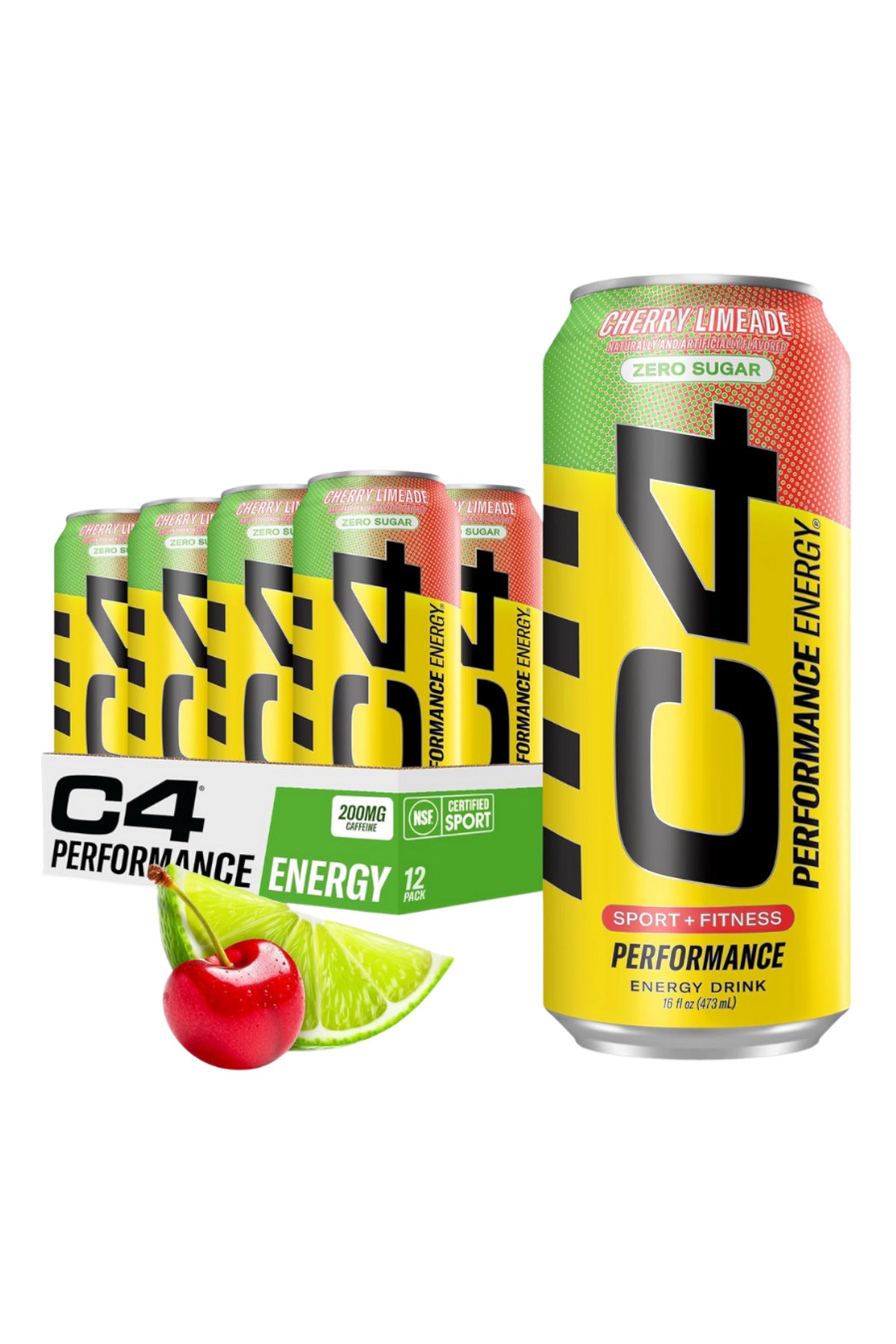 C4 Pre Workout Energy Drink With Beta-Alanine, Zero Sugar, Carbonated Drink for Strength & Endurance, Cherry Limeade Flavor – 12 Pack
