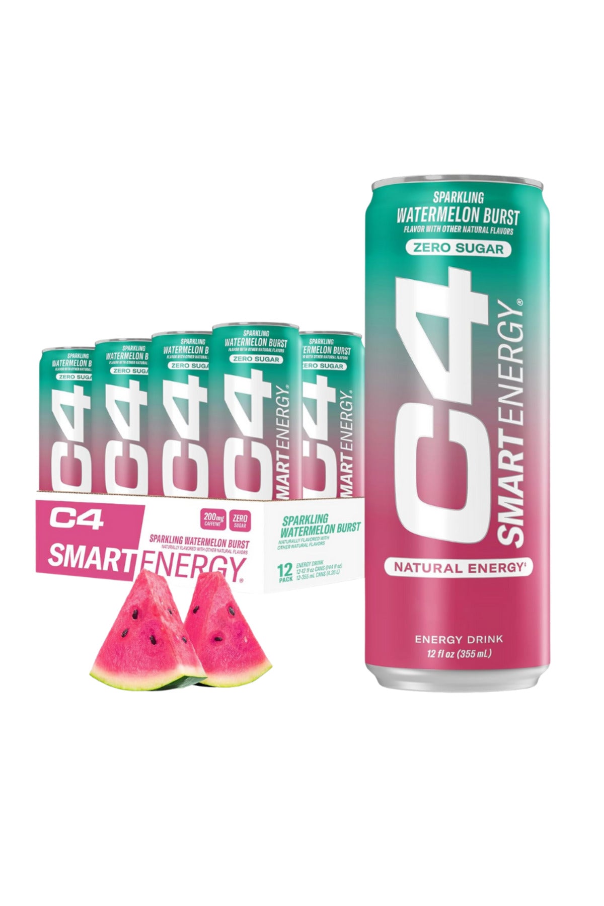 C4 Pre Workout Energy Drink With Beta-Alanine, Zero Sugar, Carbonated Drink for Strength & Endurance, Watermelon Flavor – 12 Pack