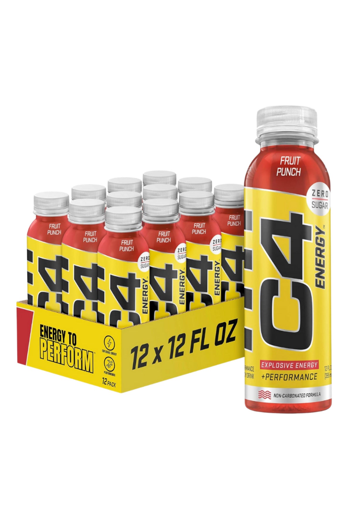C4 Energy Still Drink, Pre Workout Energy Beverage with Beta-Alanine & Zero Sugar, Supports Focus, Cognitive Health & Performance, NSF Certified, Fruit Punch Flavor – 12oz Bottle