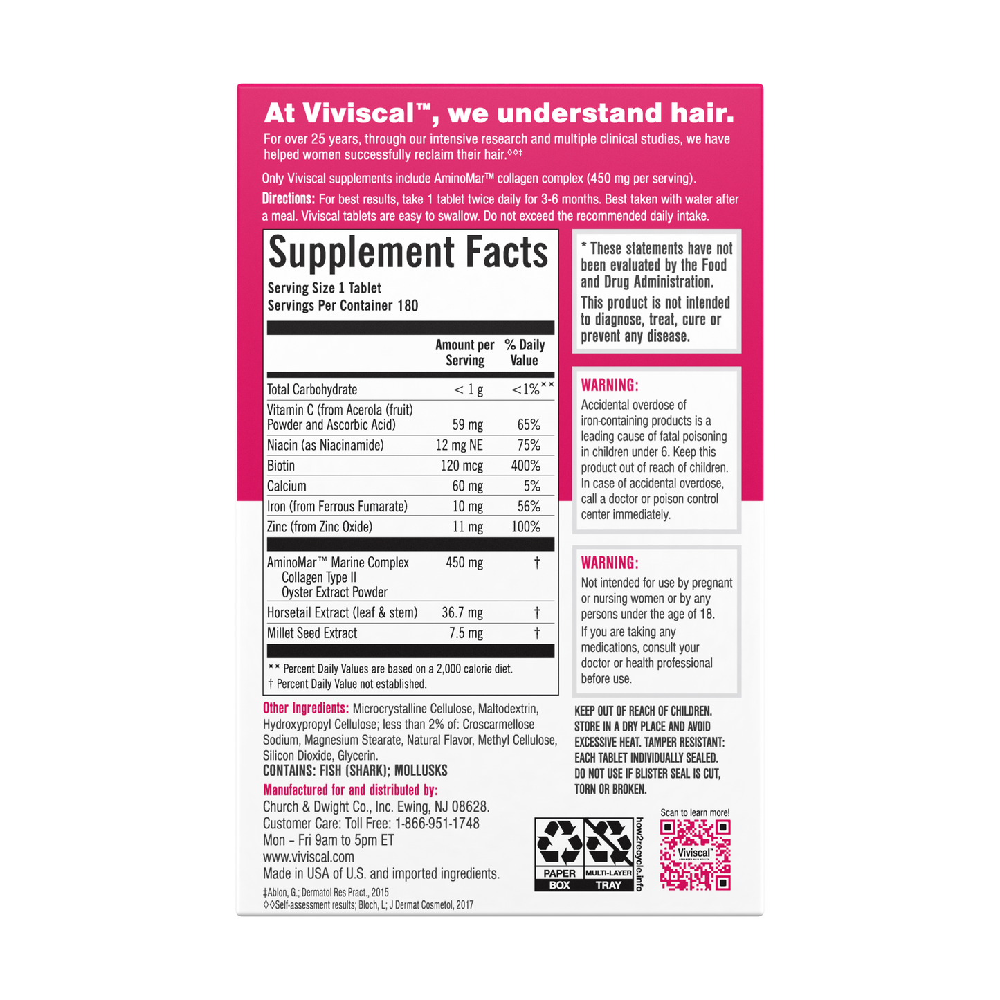 Viviscal Advanced Hair Health Supplements For Women 180 Tablets 3 Month Supply Viviscal
