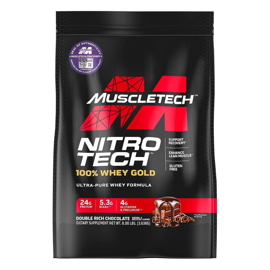 MuscleTech Nitro-Tech 100% Whey Gold Protein Powder, Fast-Absorbing Whey Peptides & Isolate, Muscle Growth & Recovery Double Rich Chocolate – 8lbs