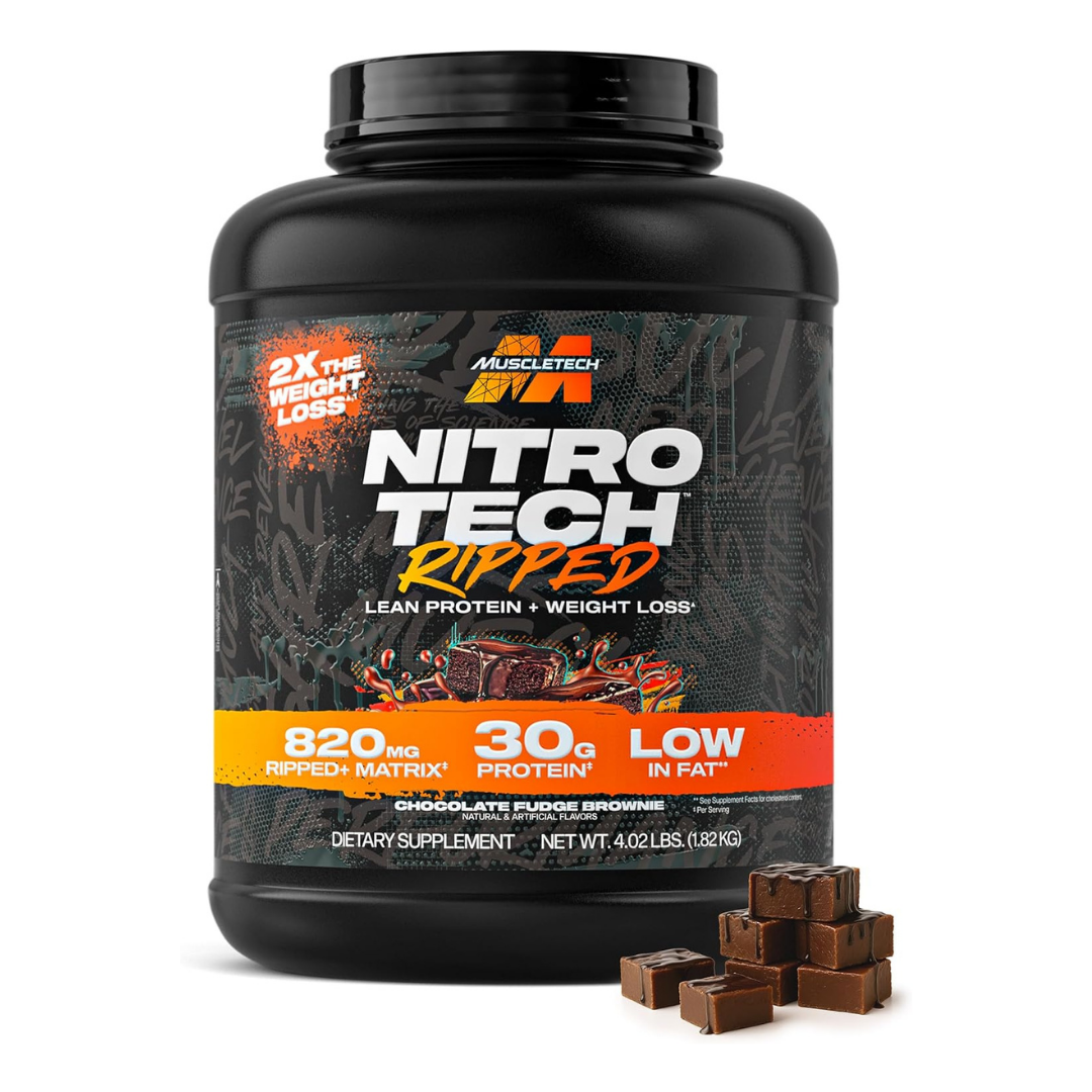 MuscleTech Nitro-Tech Ripped Protein Powder, Chocolate Fudge Brownie for Weight Loss & Fat Metabolism with L-Carnitine, CLA & Green Tea Extract – 4lbs (1.81kg)