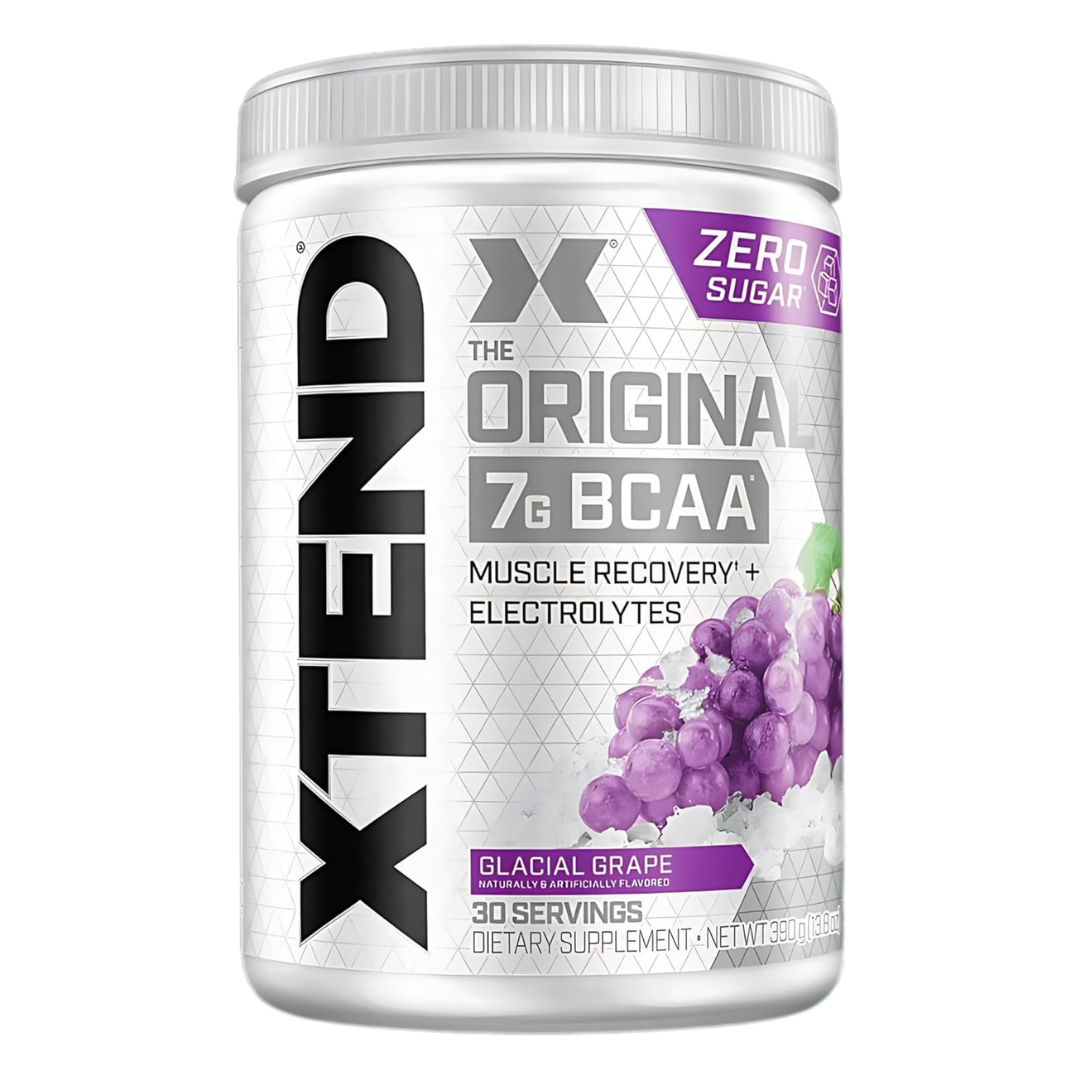 XTEND Original BCAA(SHORT EXPIRY) Powder Zero Sugar With Electrolytes for Hydration & Muscle Repair, Post-Workout Supplement, Glacial Grape Flavour - 30 Servings