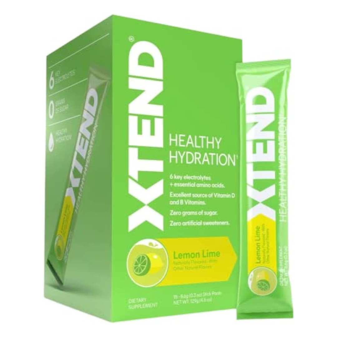XTEND Healthy Hydration Zero Sugar Intra-Workout Hydration Drink with Electrolytes and vitamin D, NSF Certified for Sport, Lemon Lime Flavor - 15 Servings