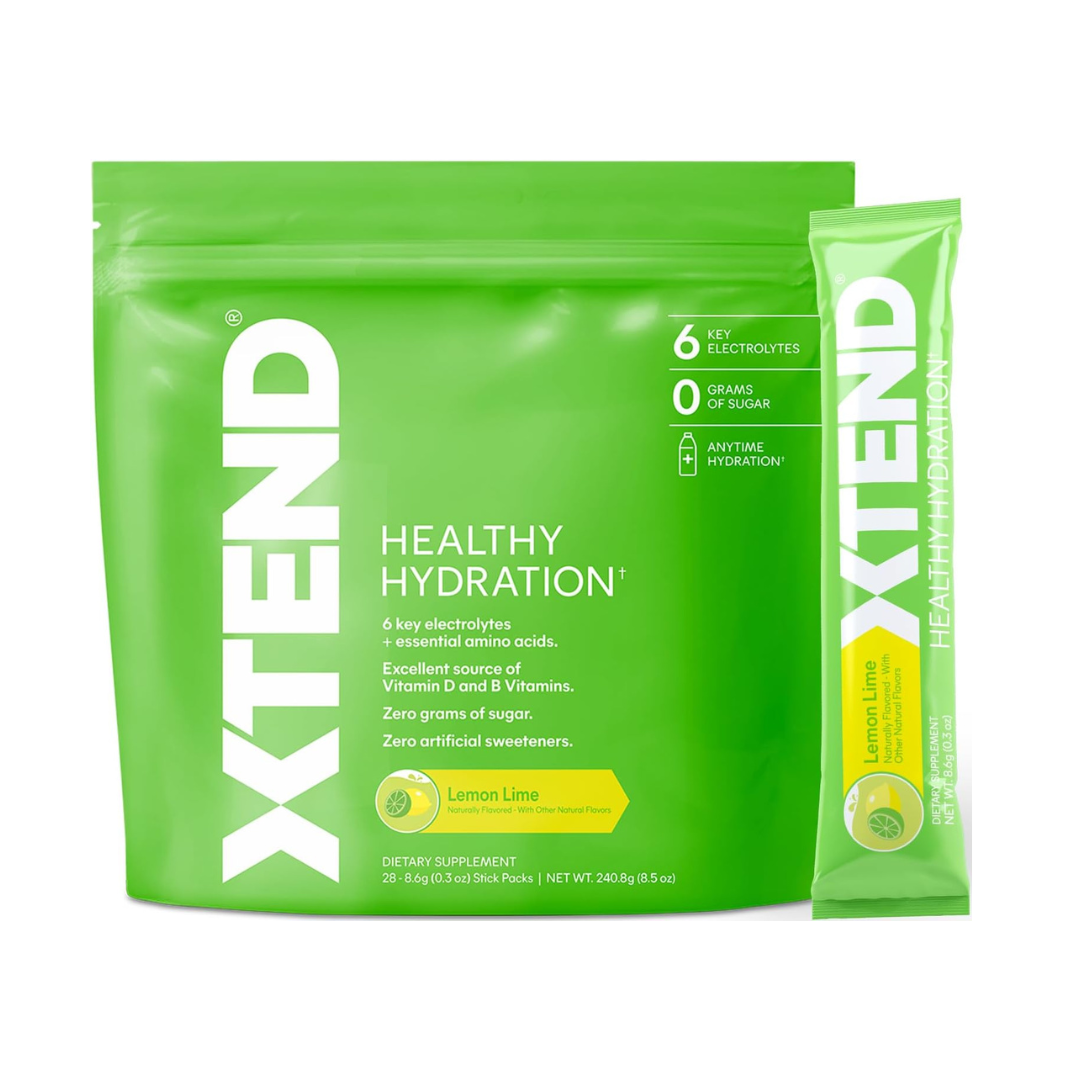 XTEND Healthy Hydration Zero Sugar Intra-Workout Hydration Drink with Electrolytes and vitamin D, NSF Certified for Sport, Lemon Lime Flavor - 28 Servings
