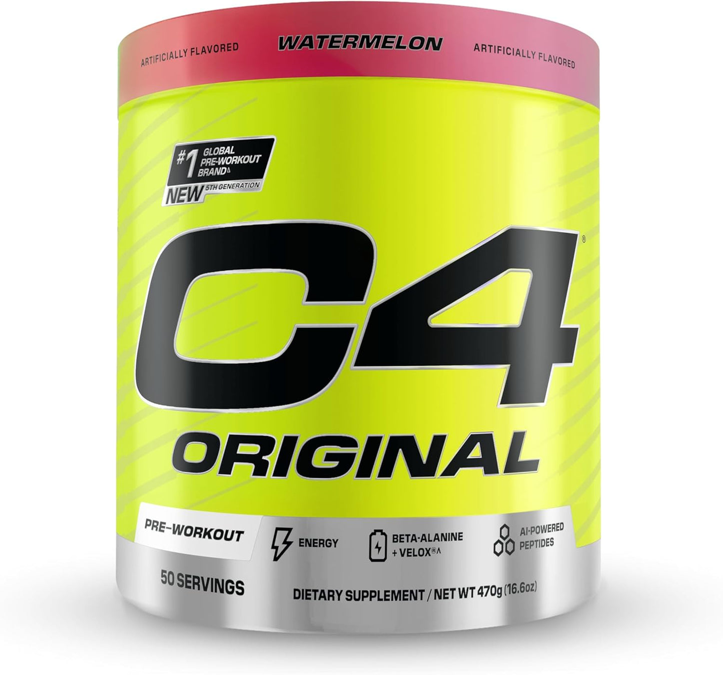 C4 Original Pre Workout Powder with Zero Sugar, Beta-Alanine, Vitamin C, for Energy, Focus & Performance, Watermelon Flavor – 50 Servings