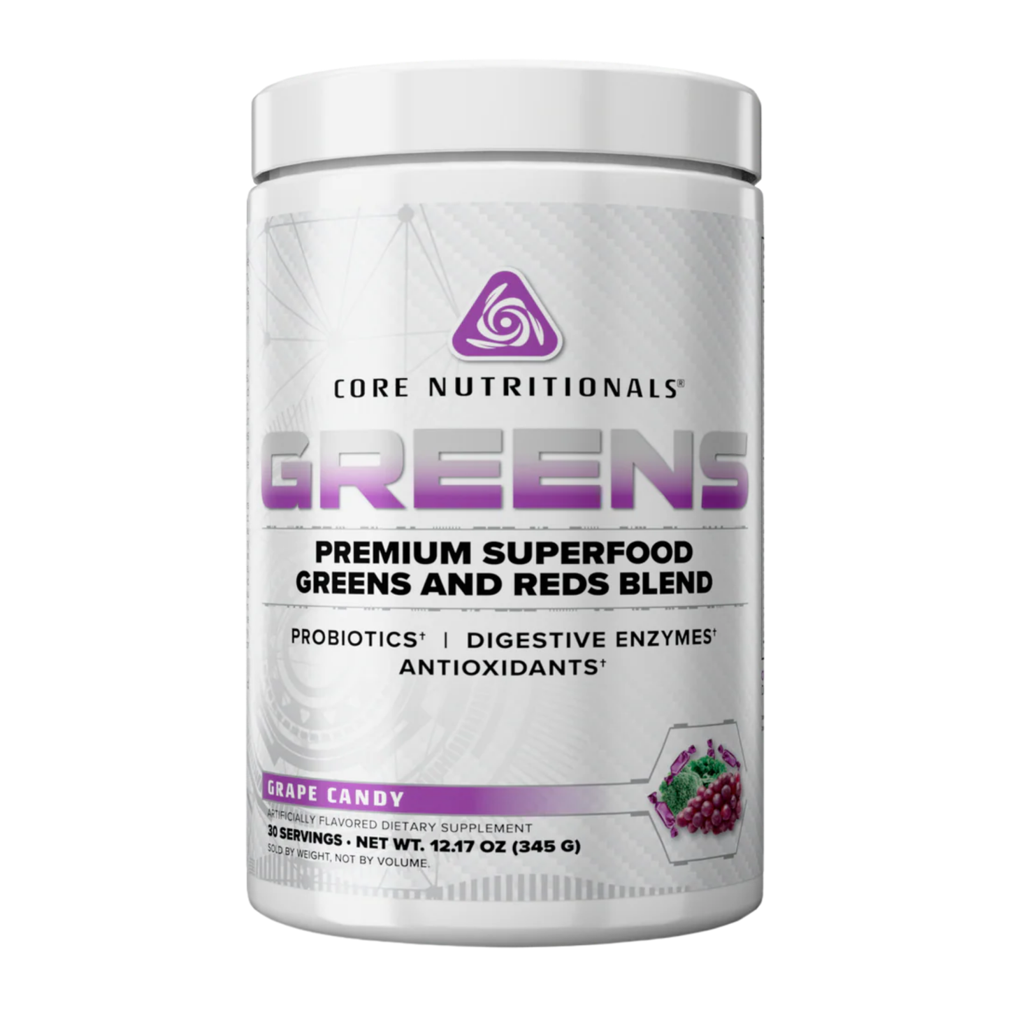 Core Nutritionals Greens Premium Superfood Powder with Probiotics & Digestive Enzymes - Grape Candy (30 servings)
