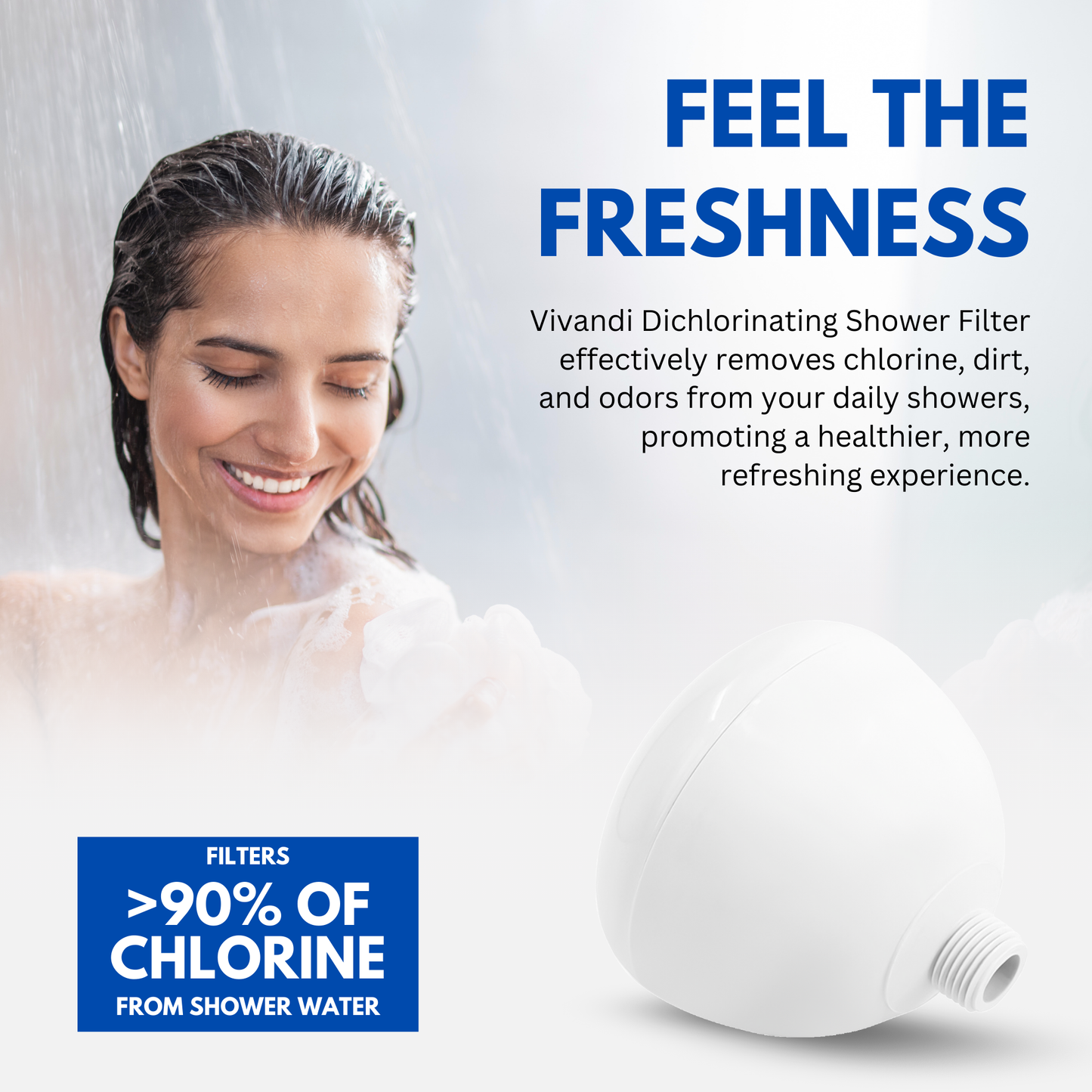 Vivandi Dechlorinating Anti-Hair Loss Shower Filter – Prevents Dry Skin, Removes Chlorine & Rust, Non-Toxic with Relaxing Aromatherapy Vivandi