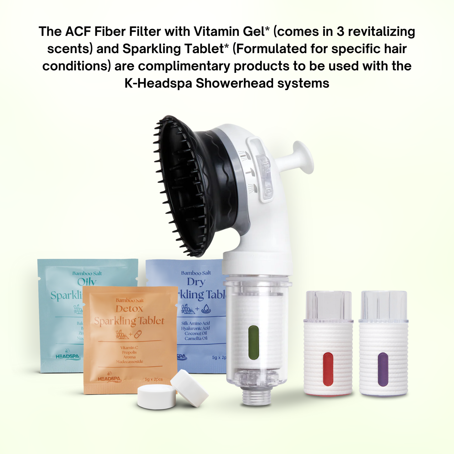 K-HeadSpa ACF Fiber Filter with Vitamin Gel & Sparkling Tablet Holder - Green Lemon K-HeadSpa