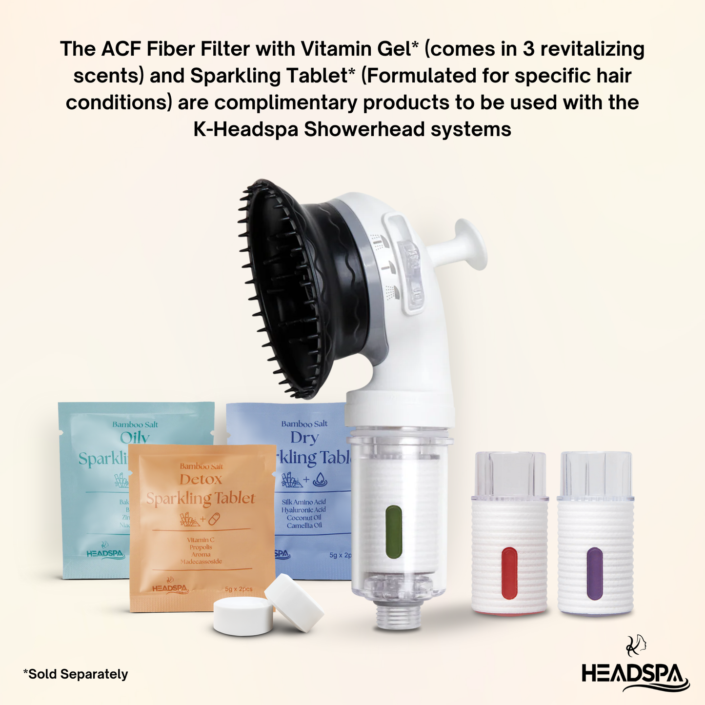 K-HeadSpa ACF Fiber Filter with Vitamin Gel & Sparkling Tablet Holder - Rose K-HeadSpa
