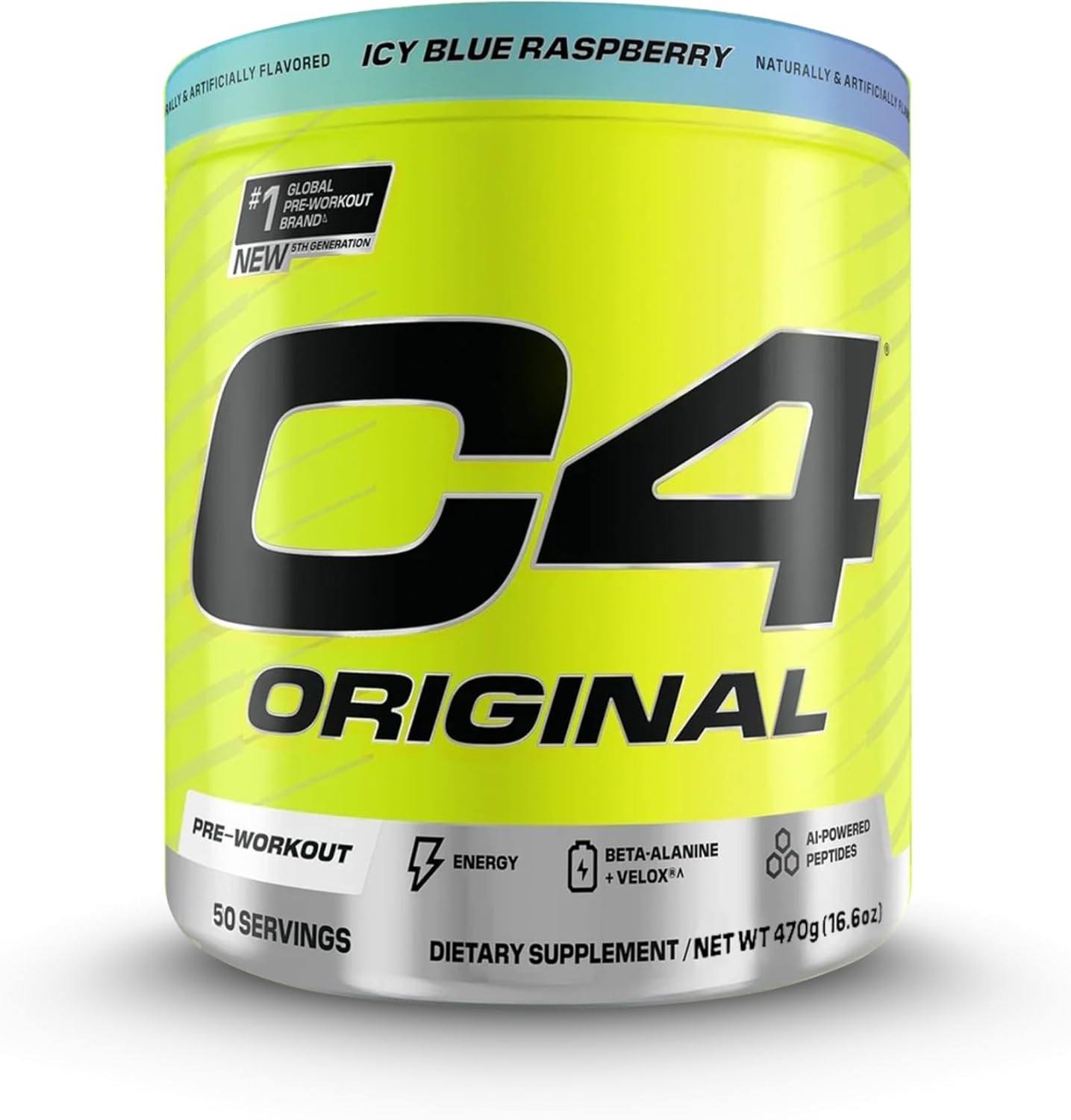 C4 Original Pre Workout Powder with Zero Sugar, Beta-Alanine, Vitamin C, for Energy, Focus & Performance, Icy Blue Razz Flavor – 50 Servings