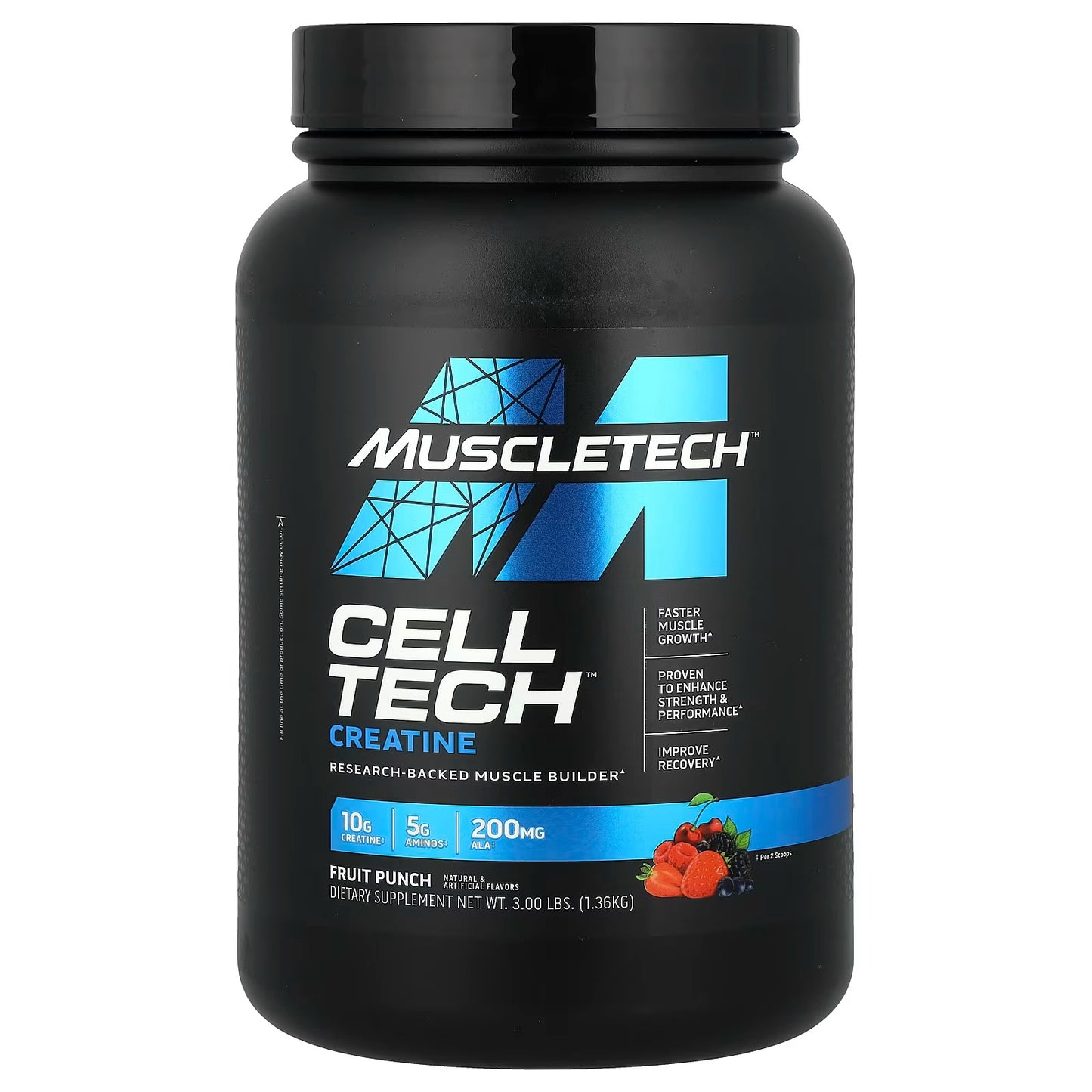 MuscleTech Cell‑Tech Creactor Creatine HCl & Free‑Acid, Ultra‑Pure, Fast‑Absorbing, Strength & Size Booster, Post-Workout Drink, Fruit Punch – 3lbs
