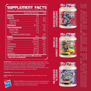 Core Nutritionals Transformers Protron Protein Whey + Casein Blend MCTs & Digestive Enzymes - Bumblebee (Honey Vanilla Graham)