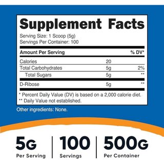 Nutricost D-Ribose Powder - Pure and Convenient Dietary Supplement - 5000mg Per Serving 500 Grams Nutricost
