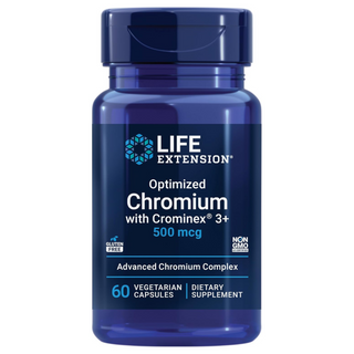 Life Extension Optimized Chromium with Crominex 3+ 500 mcg, metabolism health, healthy balance, Vegetarian, Gluten Free, Non-GMO, 500 mcg, 60 vegetarian capsules Life Extension