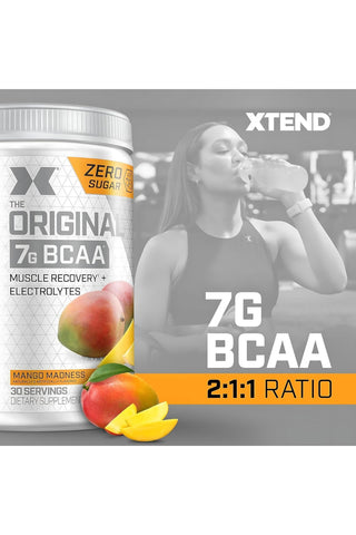 XTEND Original BCAA  Powder Zero Sugar With Electrolytes for Hydration & Muscle Repair,  Post-Workout Supplement, Lemon Mango Madness Flavour- 30 Servings