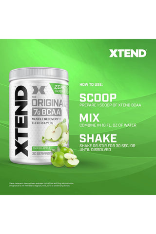 XTEND Original BCAA  Powder Zero Sugar With Electrolytes for Hydration & Muscle Repair,  Post-Workout Supplement, Smash Apple Flavour- 30 Servings