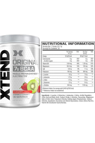 XTEND Original BCAA  Powder Zero Sugar With Electrolytes for Hydration & Muscle Repair,  Post-Workout Supplement, Kiwi Splash Flavour- 30 Servings