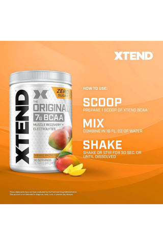 XTEND Original BCAA  Powder Zero Sugar With Electrolytes for Hydration & Muscle Repair,  Post-Workout Supplement, Lemon Mango Madness Flavour- 30 Servings
