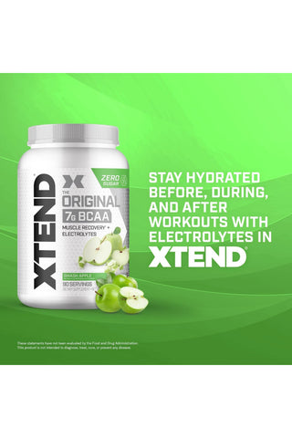 XTEND Original BCAA  Powder Zero Sugar With Electrolytes for Hydration & Muscle Repair,  Post-Workout Supplement, Smash Apple Flavour- 90 Servings