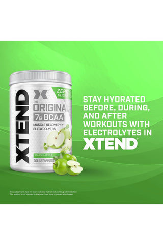 XTEND Original BCAA  Powder Zero Sugar With Electrolytes for Hydration & Muscle Repair,  Post-Workout Supplement, Smash Apple Flavour- 30 Servings