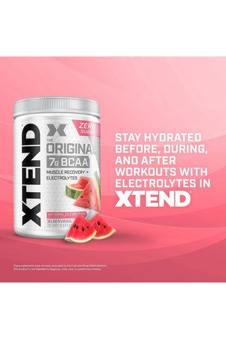 XTEND Original BCAA  Powder Zero Sugar With Electrolytes for Hydration & Muscle Repair,  Post-Workout Supplement, Watermelon Explosion - 30 Servings