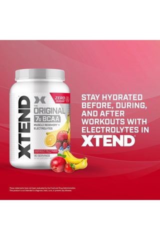 XTEND Original BCAA  Powder Zero Sugar With Electrolytes for Hydration & Muscle Repair,  Post-Workout Supplement, Knockout Fruit Punch Flavour - 90 Servings