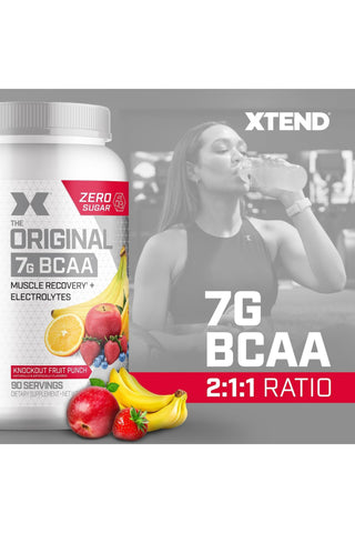 XTEND Original BCAA  Powder Zero Sugar With Electrolytes for Hydration & Muscle Repair,  Post-Workout Supplement, Knockout Fruit Punch Flavour - 90 Servings