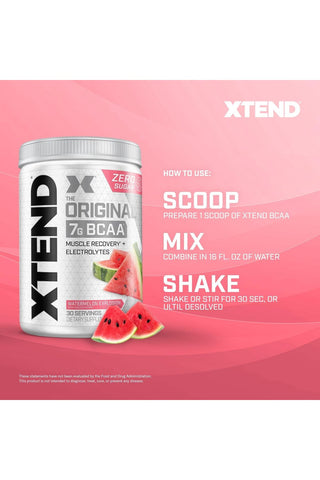 XTEND Original BCAA  Powder Zero Sugar With Electrolytes for Hydration & Muscle Repair,  Post-Workout Supplement, Watermelon Explosion - 30 Servings