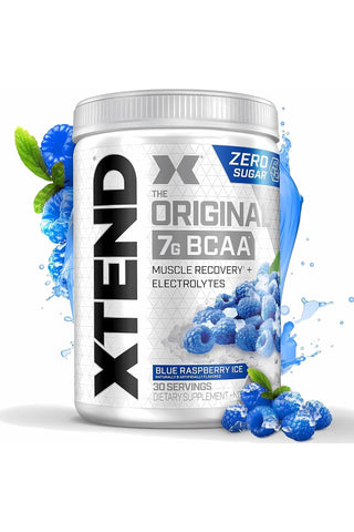 XTEND Original BCAA Powder Zero Sugar With Electrolytes for Hydration & Muscle Repair, Post-Workout Supplement,  Blue Raspberry Ice Flavour - 30 Servings