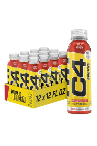 C4 Energy Still Drink, Pre Workout Energy Beverage with Beta-Alanine & Zero Sugar, Supports Focus, Cognitive Health & Performance, NSF Certified, Fruit Punch Flavor – 12oz Bottle