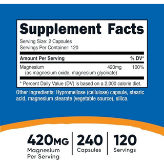 Nutricost Magnesium+ Extra Strength 420mg - Non-GMO, Gluten Free, Vegan Friendly - 240 Capsules 120 Servings Nutricost
