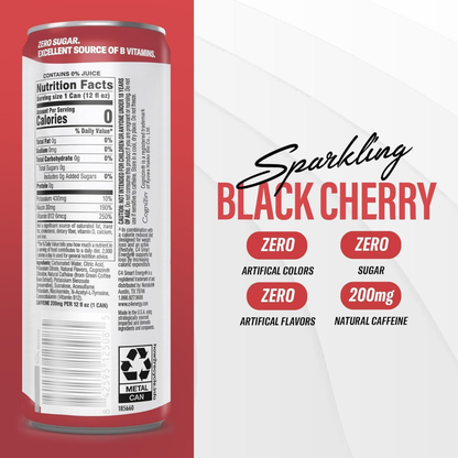 C4 Pre Workout Energy Drink With Beta-Alanine, Zero Sugar, Carbonated Drink for Strength & Endurance, Black Cherry Flavor – 12 Pack