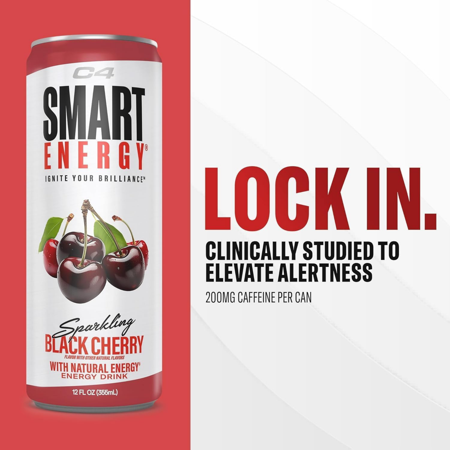 C4 Pre Workout Energy Drink With Beta-Alanine, Zero Sugar, Carbonated Drink for Strength & Endurance, Black Cherry Flavor – 12 Pack