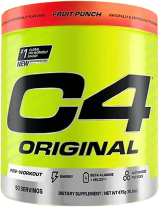 C4 Original Pre Workout Powder with Zero Sugar, Beta-Alanine, Vitamin C, for Energy, Focus & Performance, Fruit Punch Flavor – 50 Servings