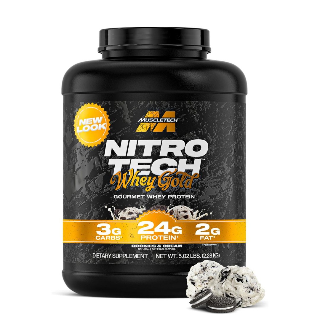 MuscleTech Nitro-Tech 100% Whey Gold Protein Powder, Fast-Absorbing Whey Peptides & Isolate, Muscle Growth & Recovery Cookies & Cream   – 5lbs