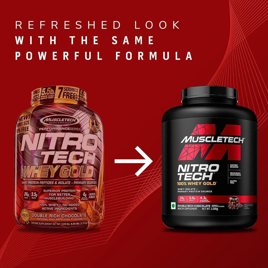 Muscle Tech Nitro Tech 100% Whey Gold Whey Protein Powder Double Rich Chocolate - 5Lbs