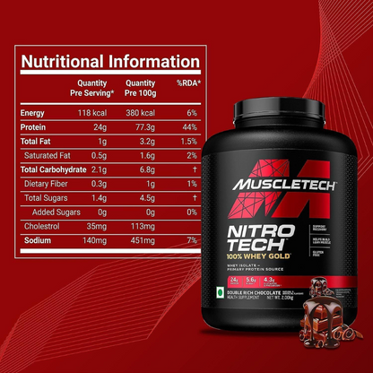Muscle Tech Nitro Tech 100% Whey Gold Whey Protein Powder Double Rich Chocolate - 5Lbs
