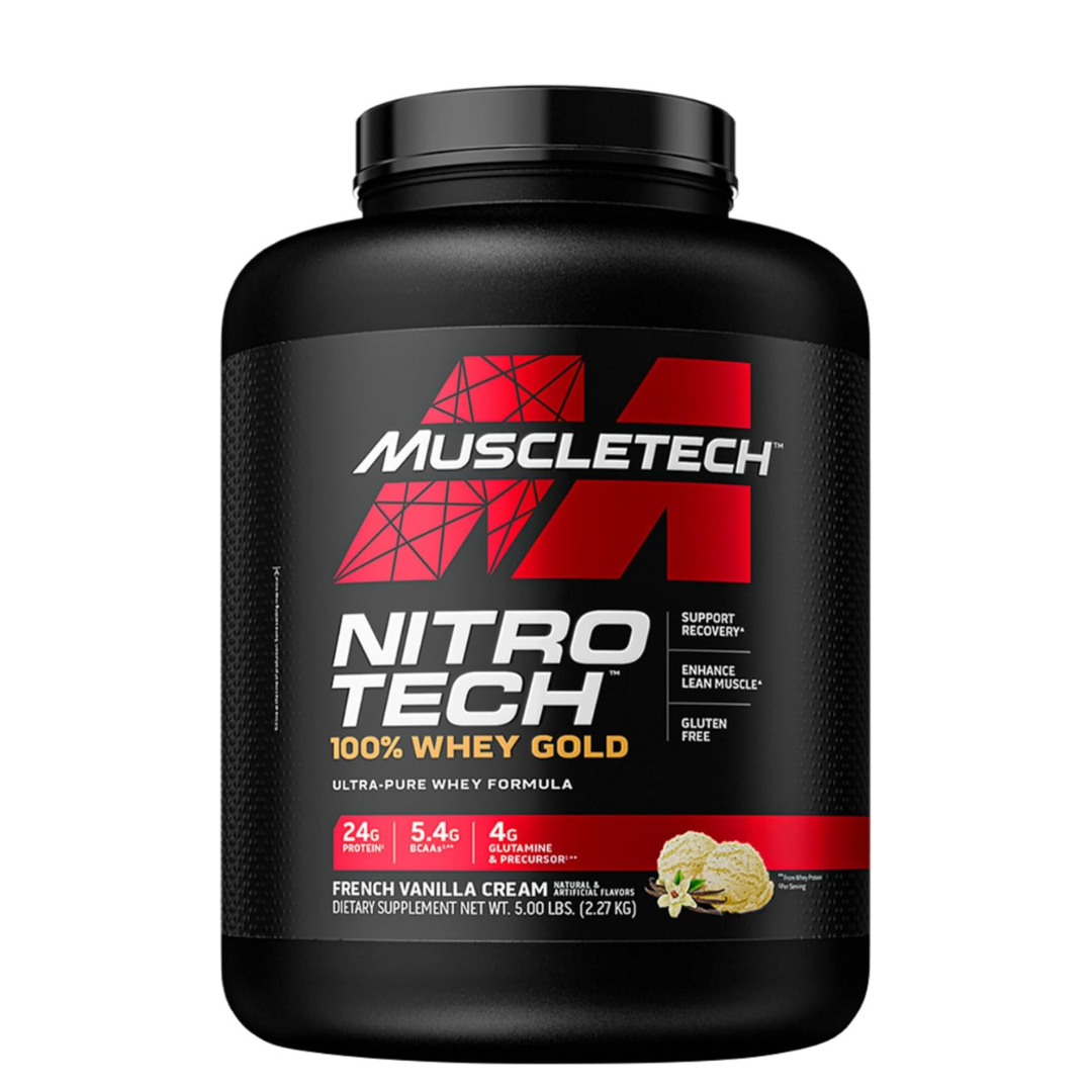 MuscleTech Nitro-Tech 100% Whey Gold Protein Powder, Fast-Absorbing Whey Peptides & Isolate, Muscle Growth & Recovery French Vanilla Cream – 5lbs