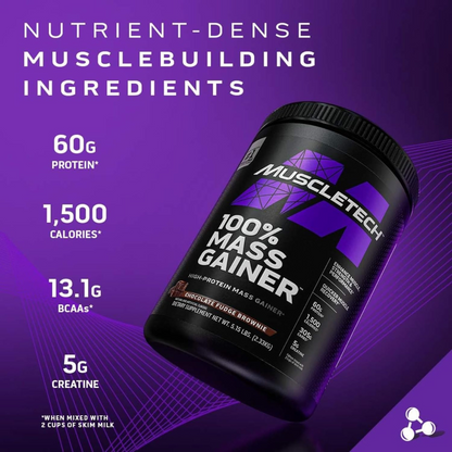 MuscleTech 100% Mass Gainer | High-Calorie Mass Gainer for Muscle Growth| Chocolate Fudge Brownie - 5.15 Lbs