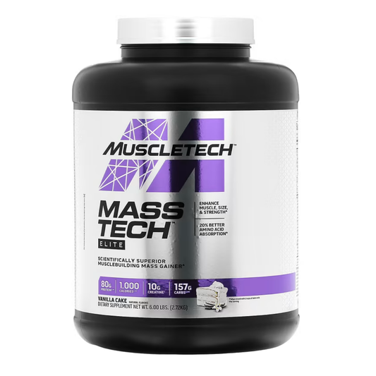MuscleTech Mass Tech Elite Vanilla Cake, Advanced Mass Gainer with Protein, Creatine & Carbs for Muscle Growth, Weight Gain & Recovery - 6lbs (2.72kg) |