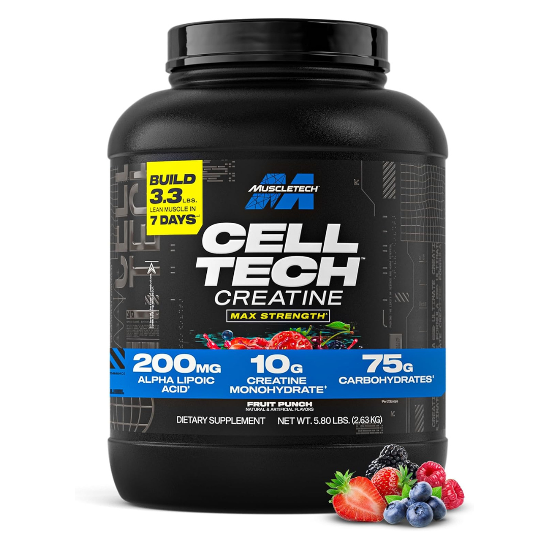 MuscleTech Cell Tech Creactor Creatine HCl & Free Acid, Fast Absorbing, Strength & Size Booster, Post-Workout Drink, Fruit Punch– 6lbs