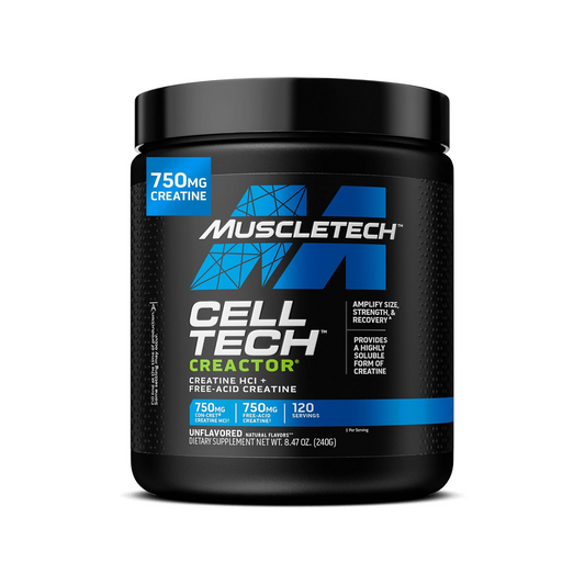 MuscleTech Cell Tech Creactor Creatine HCl & Free Acid, Ultra Pure, Fast Absorbing, Strength & Size Booster, Post-Workout Drink, Unflavor – 120 Servings
