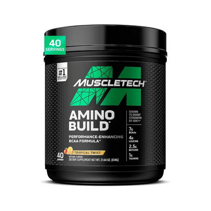 Muscle Tech Amino Build BCAA Formula with Amino Acids & Electrolyte Powder Support Muscle RecoveryTropical Twist - 40 Serv