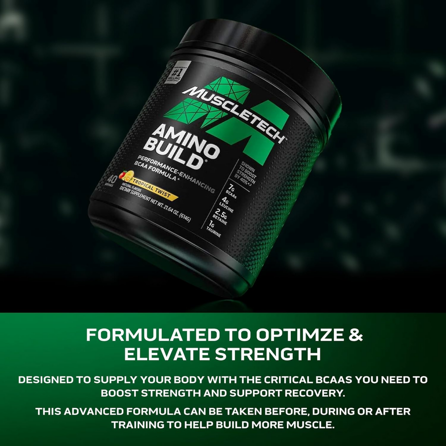 Muscle Tech Amino Build BCAA Formula with Amino Acids & Electrolyte Powder Support Muscle RecoveryTropical Twist - 40 Serv