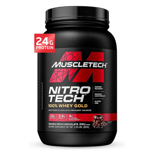 MuscleTech Nitro-Tech 100% Whey Gold Protein Powder, Fast-Absorbing Whey Peptides & Isolate, Muscle Growth & Recovery Double Rich Chocolate – 2lbs