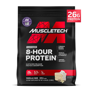 MuscleTech Platinum 8-Hour Protein Powder, Slow-Digesting Casein & Whey Blend Protein, Supports Muscle Recovery & Growth – Vanilla Cake (4.6 lbs)