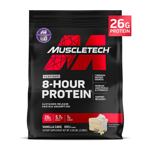 MuscleTech Platinum 8-Hour Protein Powder, Slow-Digesting Casein & Whey Blend Protein, Supports Muscle Recovery & Growth – Vanilla Cake (4.6 lbs)